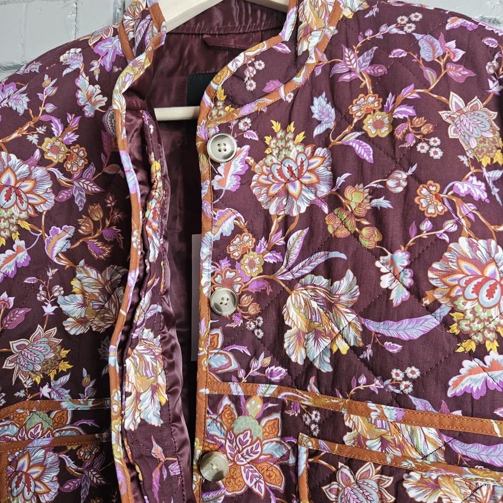 7 For All Mankind Women Cropped Quilted Floral Barn Jacket Chore Coat L Red NWT - Picture 9 of 16